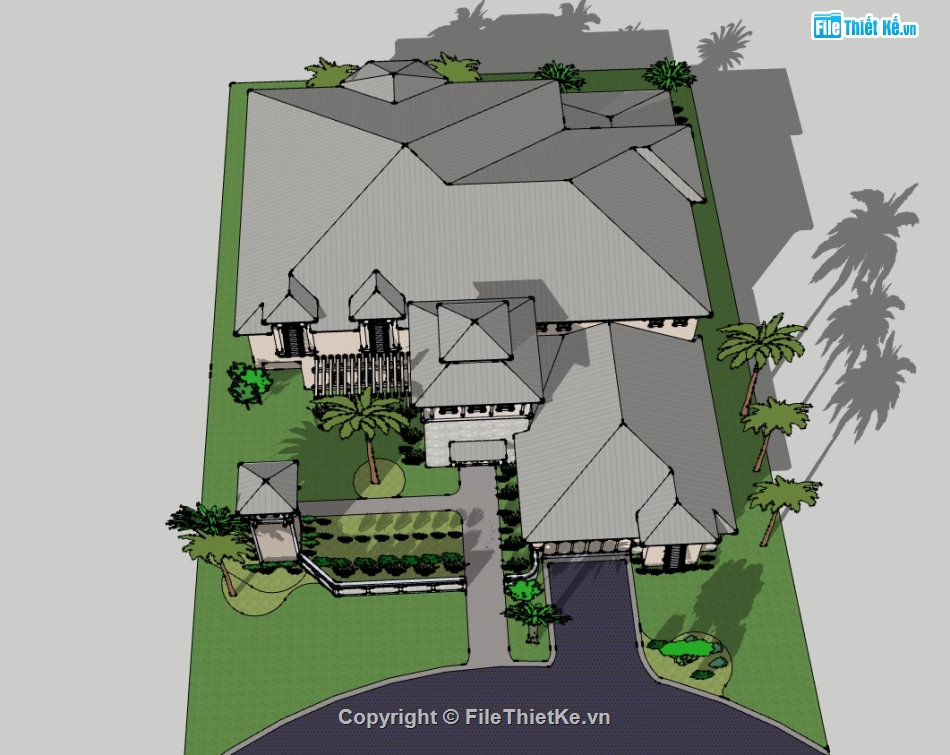 biệt thự 2 tầng  dựng 3d su,thiết kế biệt thự 2 tầng,file sketchup khu nhà biệt thự 2 tầng