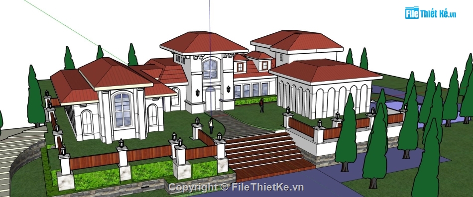 thiết kế biệt thự 2 tầng,biệt thự vườn 2 tầng,sketchup biệt thự nhà vườn,phối cảnh biệt thự nhà vườn