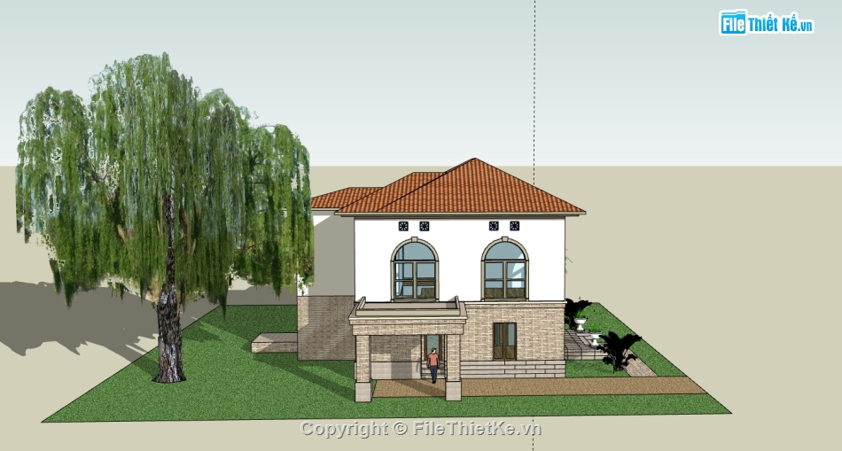 thiết kế biệt thự 2 tầng,biệt thự sketchup,sketchup biệt thự 2 tầng,sketchup model biệt thự