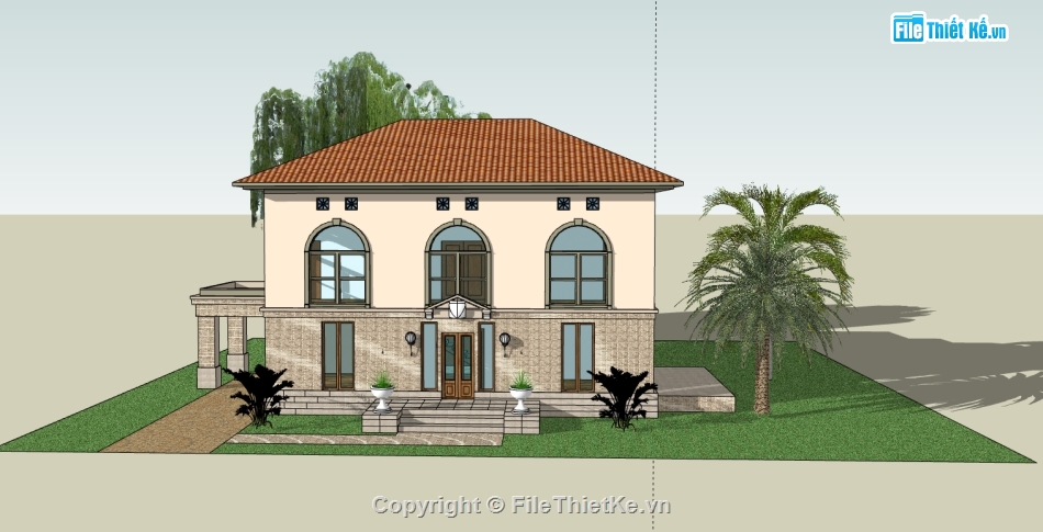 thiết kế biệt thự 2 tầng,biệt thự sketchup,sketchup biệt thự 2 tầng,sketchup model biệt thự