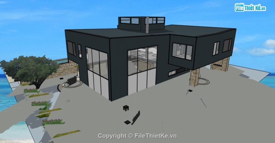 biệt thự nghỉ dưỡng file su,thiết kế biệt thự hiện đại file sketchup,dựng sketchup nhà biệt thự