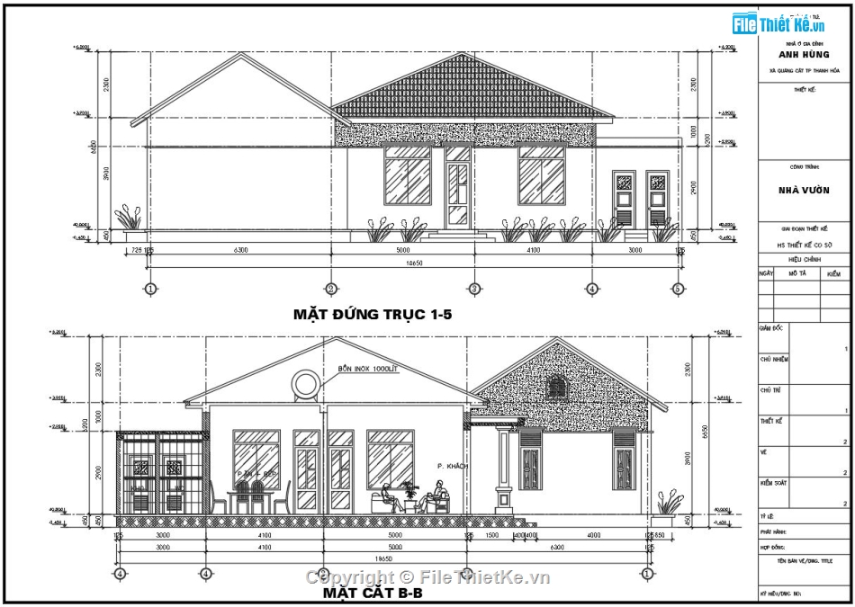 Bản vẽ thiết kế biệt thự,biệt thự vườn,Nhà vườn 1 tầng,biệt thự 1 tầng,biệt thự 1 tầng 7x19m