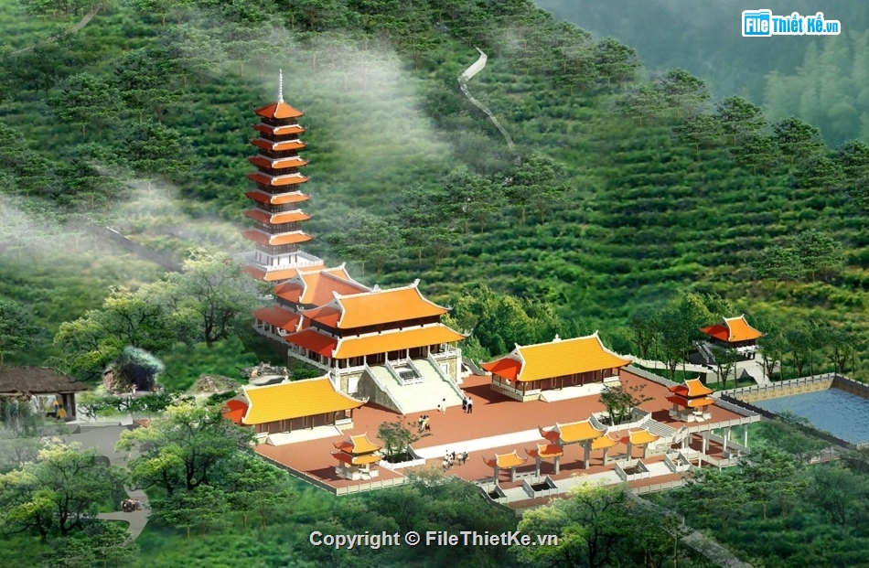 Mẫu thiết kế chùa đẹp,file thiết kế đình chùa,bản vẽ tháp chùa đẹp,mẫu bản vẽ chùa,Bản vẽ chùa