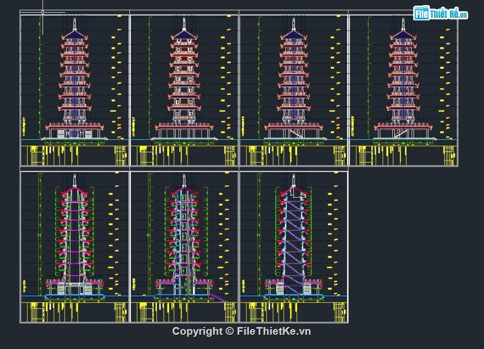 Mẫu thiết kế chùa đẹp,file thiết kế đình chùa,bản vẽ tháp chùa đẹp,mẫu bản vẽ chùa,Bản vẽ chùa