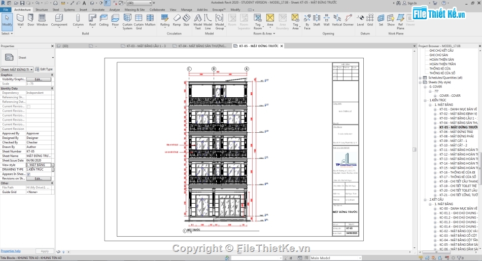 thiết kế chung cư,chung cư mini,nhà phố 4 tầng,file revit chung cư 7x12.5m