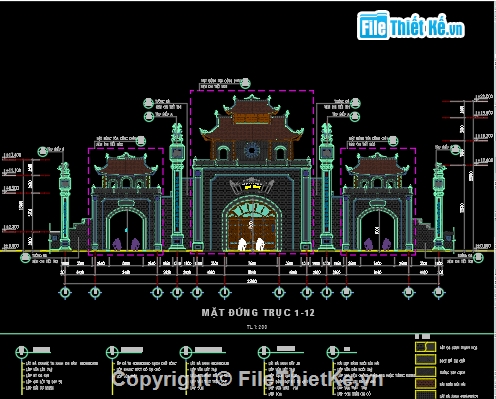 cổng đền hùng,bản vẽ cổng đền hùng,mẫu cổng đèn hùng cad