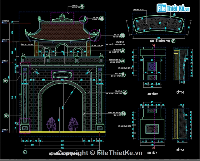 cổng đền hùng,bản vẽ cổng đền hùng,mẫu cổng đèn hùng cad