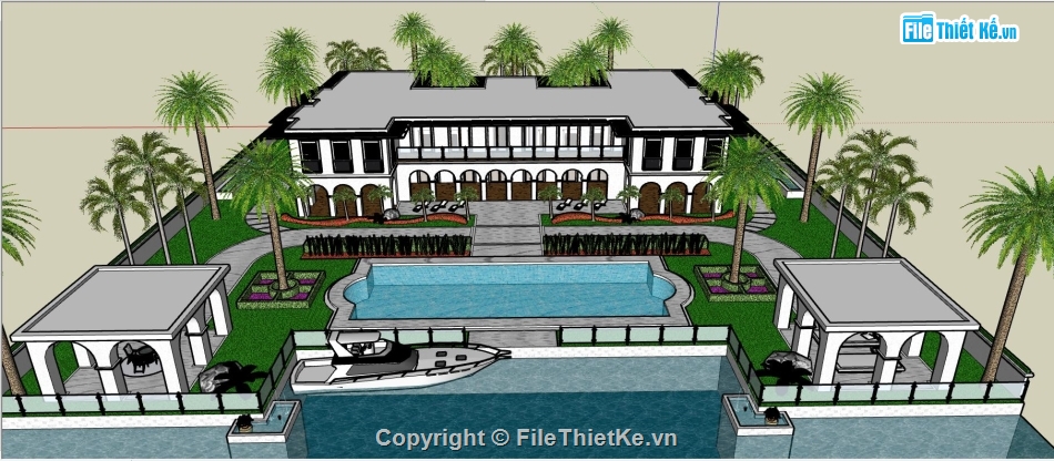 sketchup khách sạn,file thiết kế khách sạn,file sketchup khách sạn,khách sạn có bể bơi