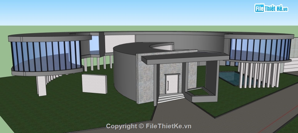 trung tâm triển lãm,model 3d su nhà triển lãm,sketchup dựng nội thất nhà triển lãm