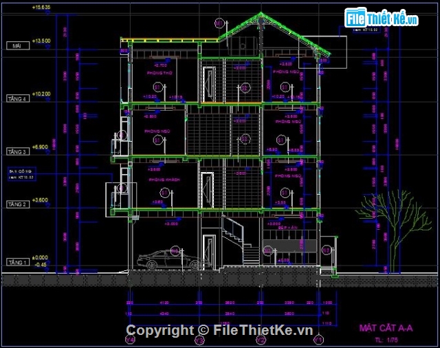 mẫu nhà liền kề 4 tầng,nhà liền kề 6x12m,Mẫu thiết kế nhà liền kề