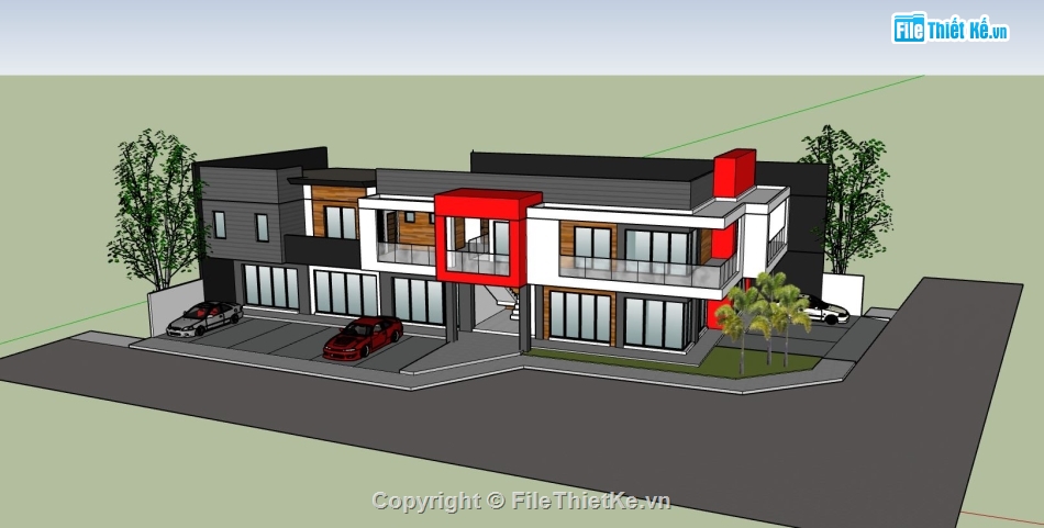 nhà phố liền kề,nhà phố 2 tầng,sketchup nhà phố 2 tầng