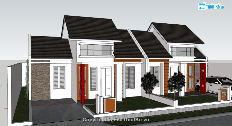 nhà 1 tầng su,mẫu nhà 1 tầng sketchup,phối cảnh nhà 1 tầng