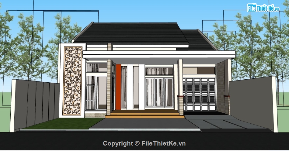 thiết kế nhà cấp 4,nhà cấp 4,model su nhà cấp 4 đẹp,phối cảnh nhà cấp 4 sketchup,bản vẽ nhà cấp 4