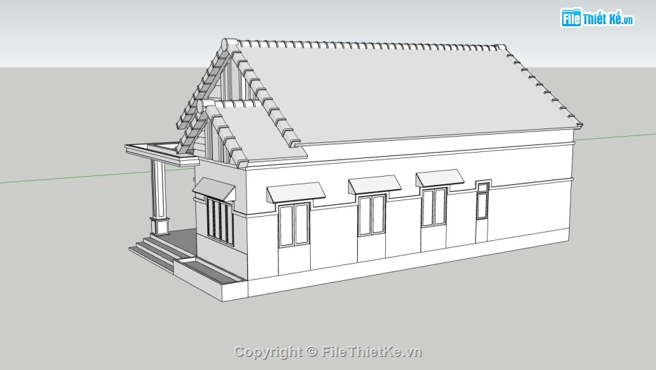 thiết kế nhà cấp 4,nhà cấp 4,model sketchup nhà cấp 4,phối cảnh nhà cấp 4