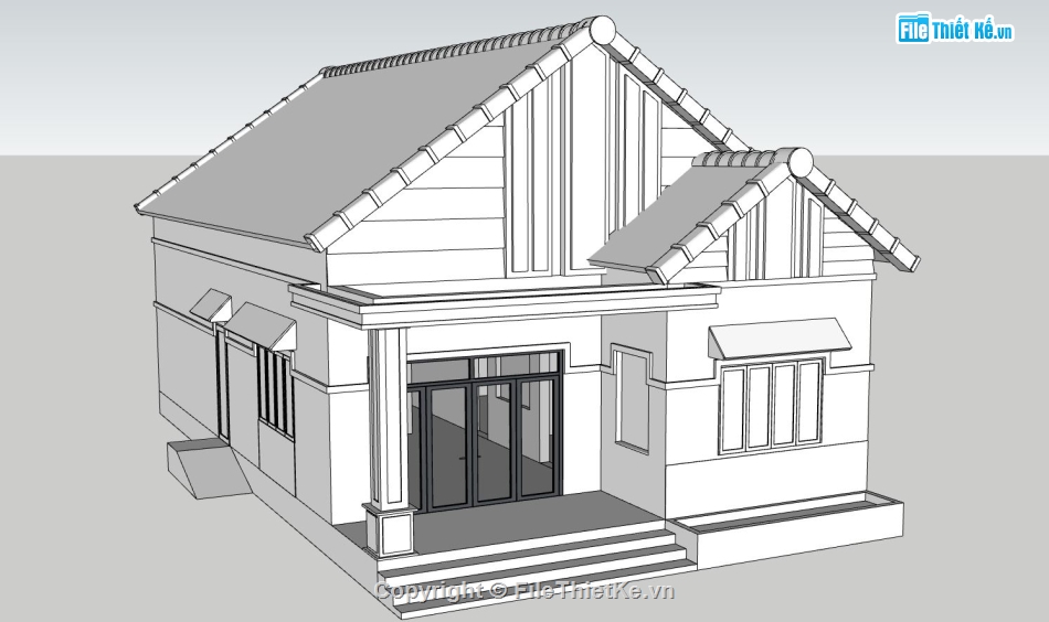 thiết kế nhà cấp 4,nhà cấp 4,model sketchup nhà cấp 4,phối cảnh nhà cấp 4