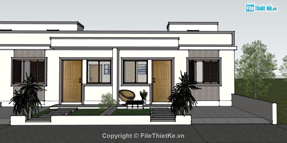 kiến trúc nhà 1 tầng,bản vẽ nhà liền kề đẹp,thiết kế nhà liền kề sketchup