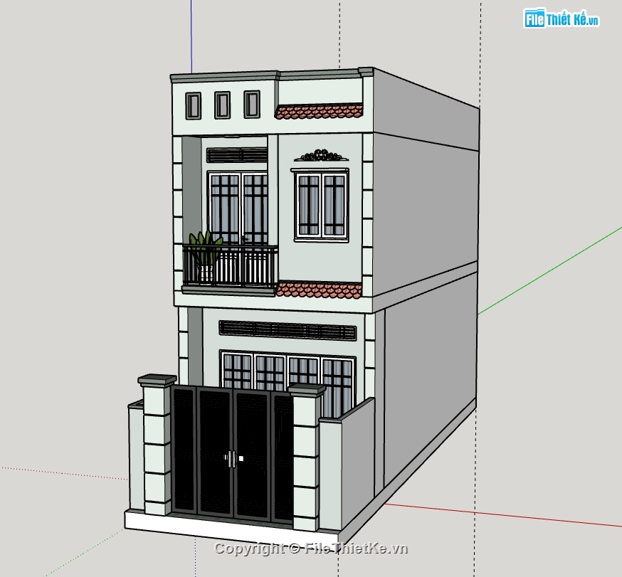 mẫu nhà ống 2 tầng,su nhà ống,nhà ống 2 tầng 4x10.7m,model sketchup nhà 2 tầng