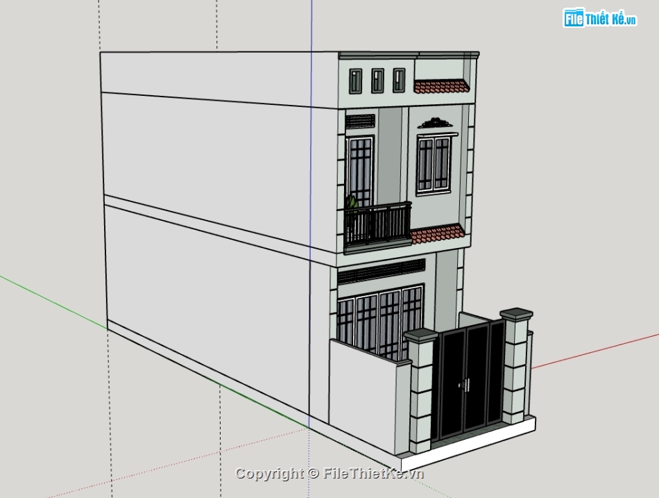 mẫu nhà ống 2 tầng,su nhà ống,nhà ống 2 tầng 4x10.7m,model sketchup nhà 2 tầng