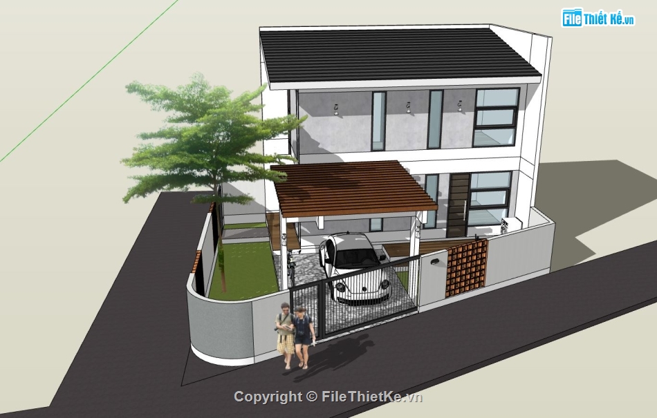 nhà phố 2 tầng,model sketchup nhà phố 2 tầng,mẫu nhà phố 2 tầng đẹp