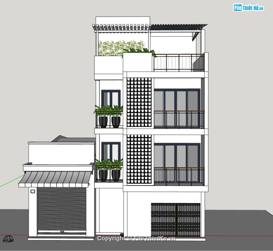 nhà phố 3 tầng,nhà phố 4 tầng,kiến trúc nhà phố 4 tầng,sketchup nhà phố 4 tầng