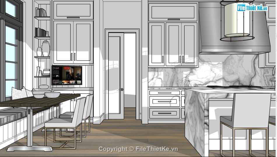 phòng bếp,nội thất phòng bếp,phòng bếp hiện đại,file sketchup nội thát phòng bếp
