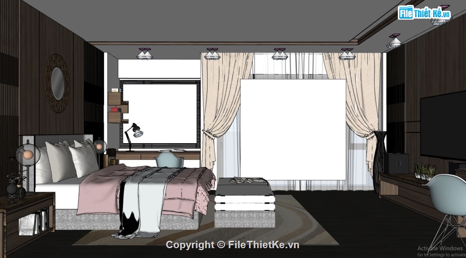 thiết kế nội thất phòng ngủ sketchup,phòng ngủ model su,file phòng ngủ su,mẫu phòng ngủ hiện đại