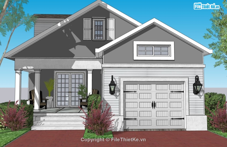 phối cảnh nhà cấp 4,nhà 1 tầng su,file sketchup nhà cấp 4,mẫu nhà 1 tầng sketchup