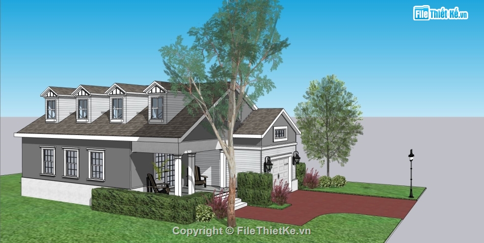 phối cảnh nhà cấp 4,nhà 1 tầng su,file sketchup nhà cấp 4,mẫu nhà 1 tầng sketchup
