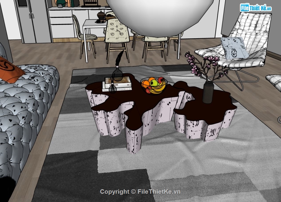 sketchup phòng khách,thiết kế phòng khách bếp file sketchup,phòng bếp sketchup,file phòng khách sketchup