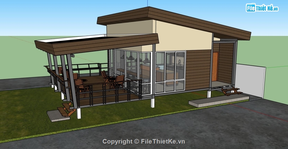 thiết kế quán cafe,mẫu thiết kế quán cafe,sketchup quán cafe,phối cảnh quán cà phê