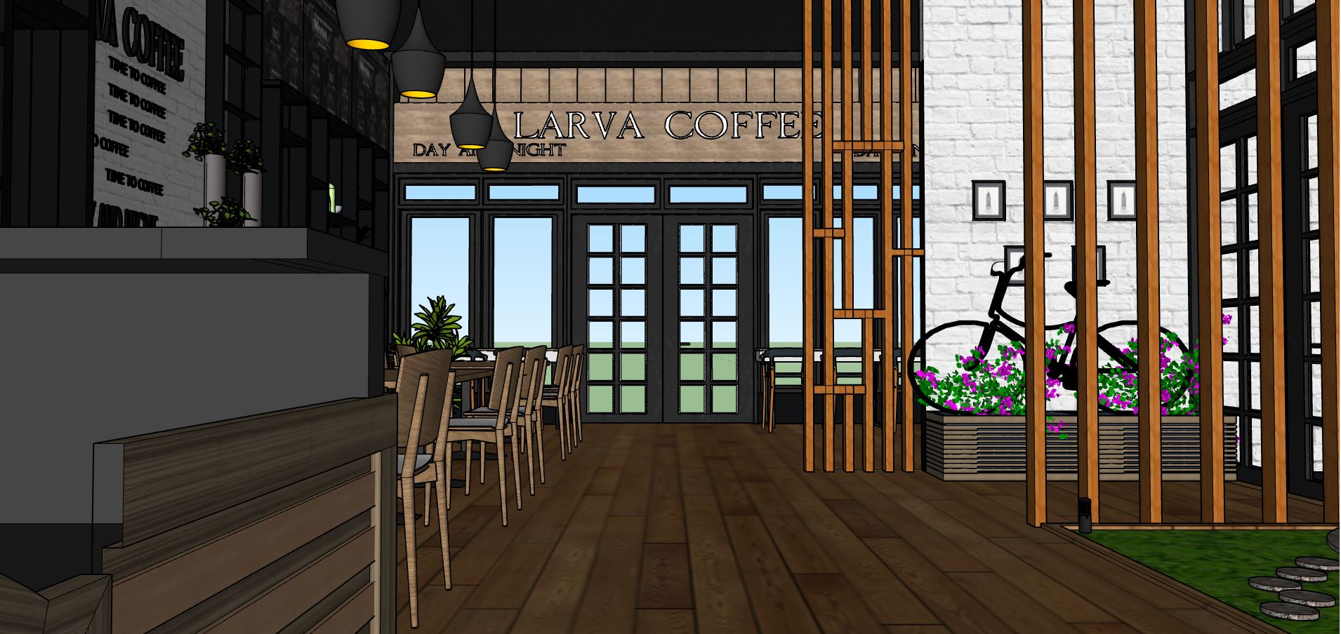 sketchup thiết kế quán cafe,sketchup coffee,mẫu quán cà phê sketchup,model quán coffee