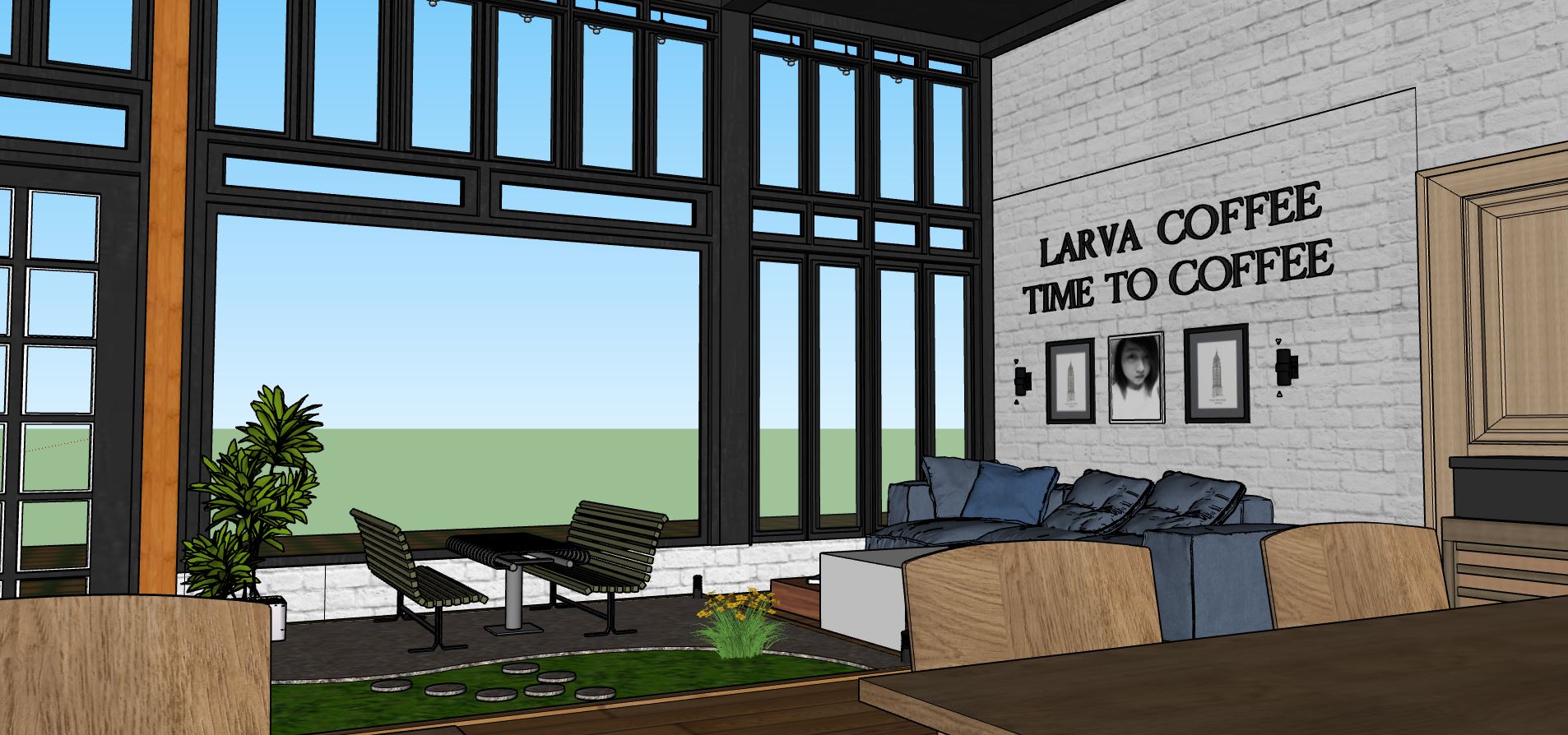 sketchup thiết kế quán cafe,sketchup coffee,mẫu quán cà phê sketchup,model quán coffee