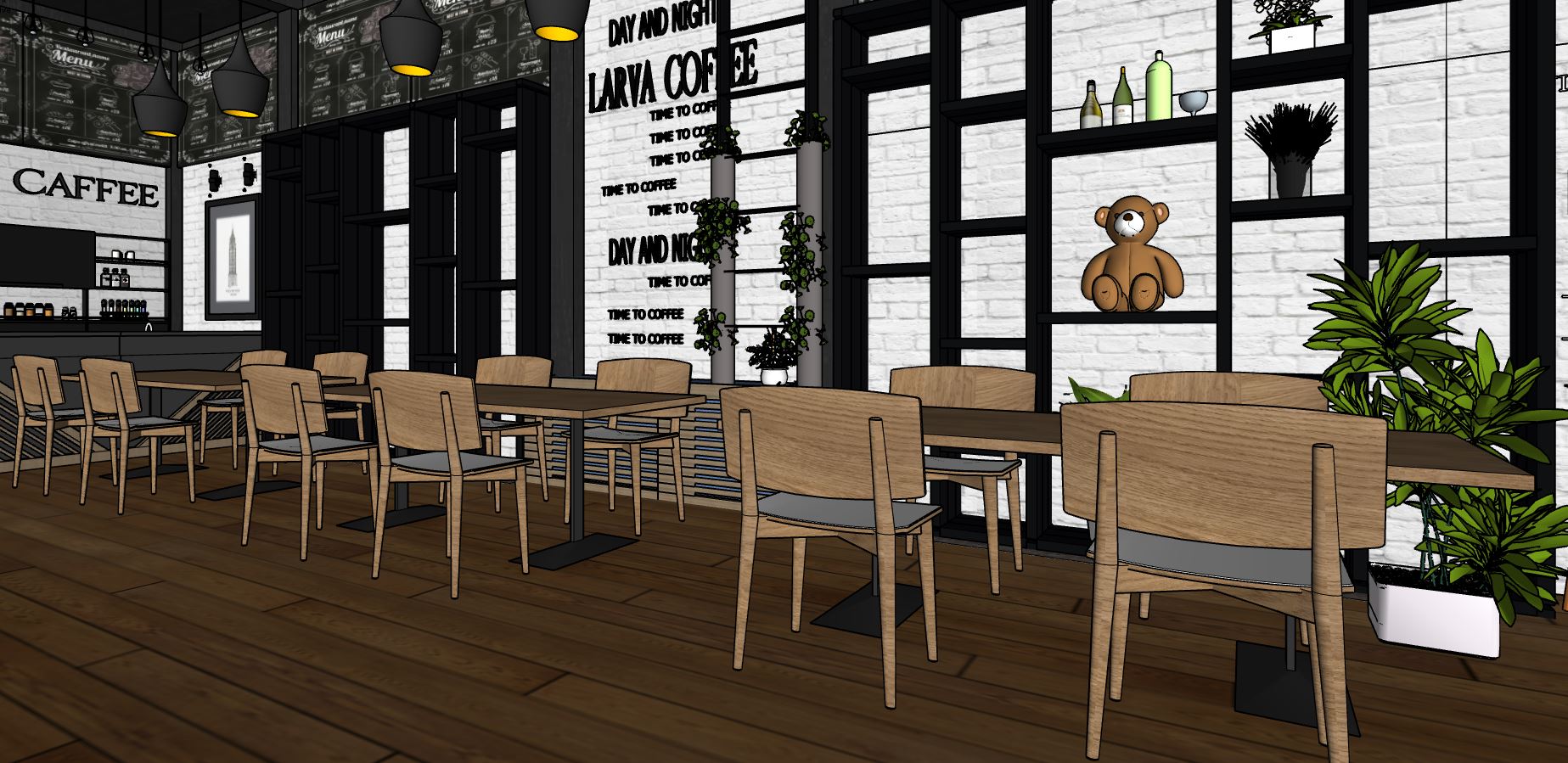 sketchup thiết kế quán cafe,sketchup coffee,mẫu quán cà phê sketchup,model quán coffee
