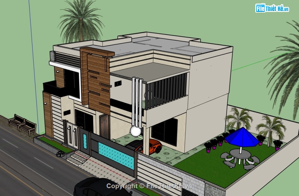 biệt thự 2 tầng,biệt thự sketchup,sketchup biệt thự