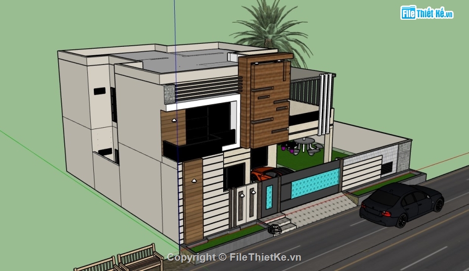 biệt thự 2 tầng,biệt thự sketchup,sketchup biệt thự