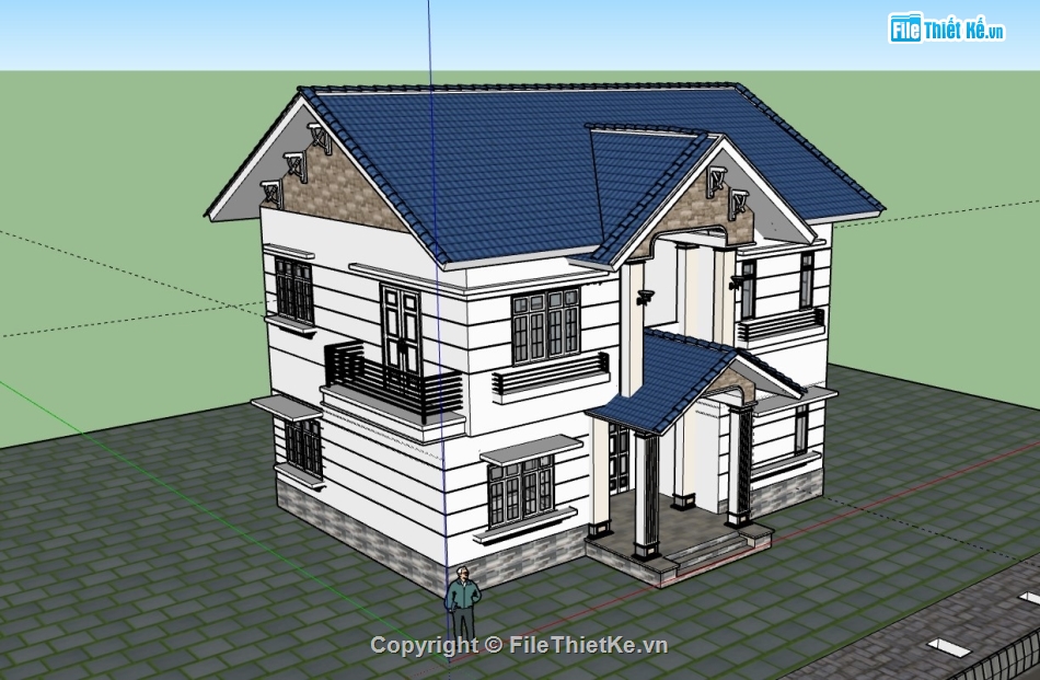 biệt thự 2 tầng,thiết kế biệt thự 2 tầng,biệt thự sketchup,su biệt thự