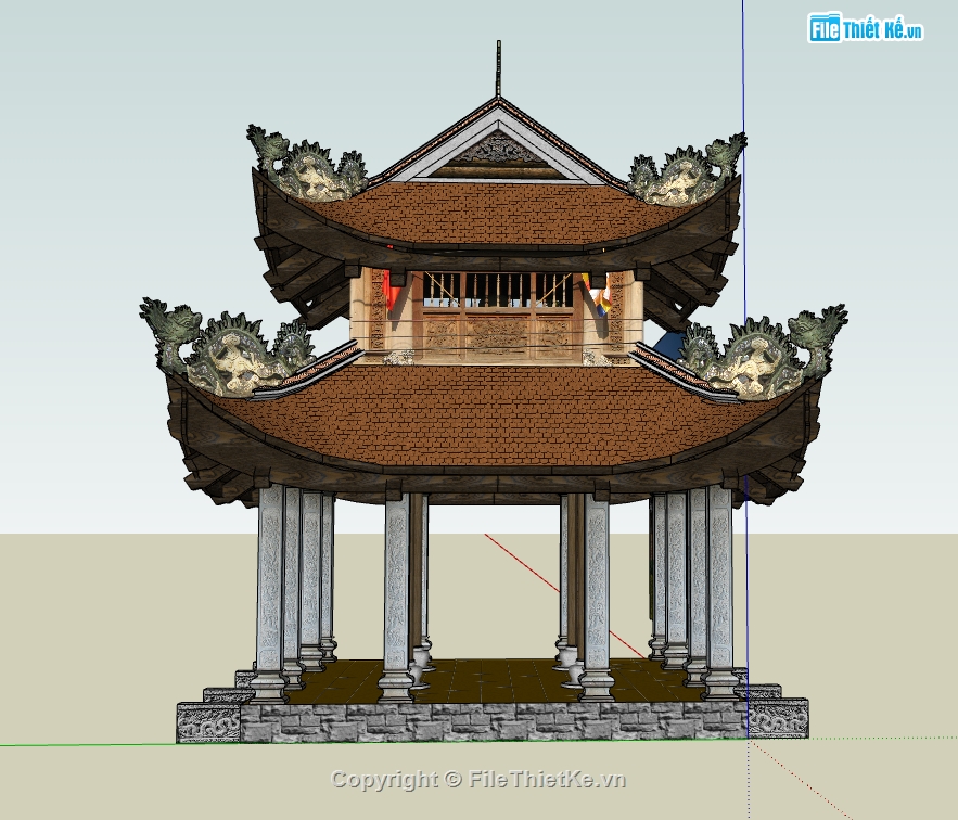 thiết kế chùa file sketchup,file thiết kế đình chùa,sketchup thiết kế chùa