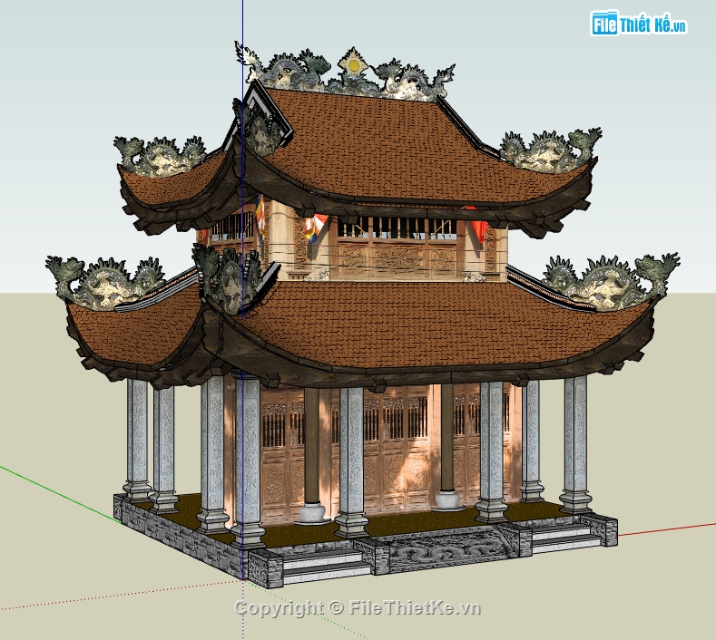 thiết kế chùa file sketchup,file thiết kế đình chùa,sketchup thiết kế chùa