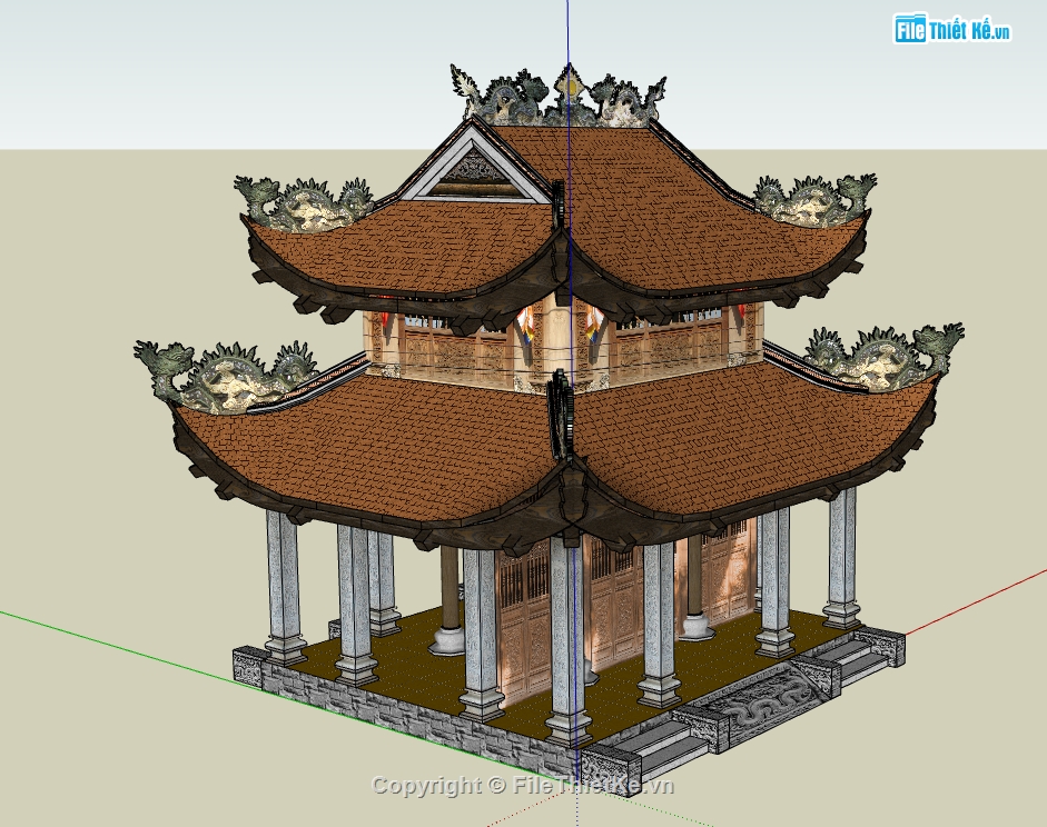 thiết kế chùa file sketchup,file thiết kế đình chùa,sketchup thiết kế chùa