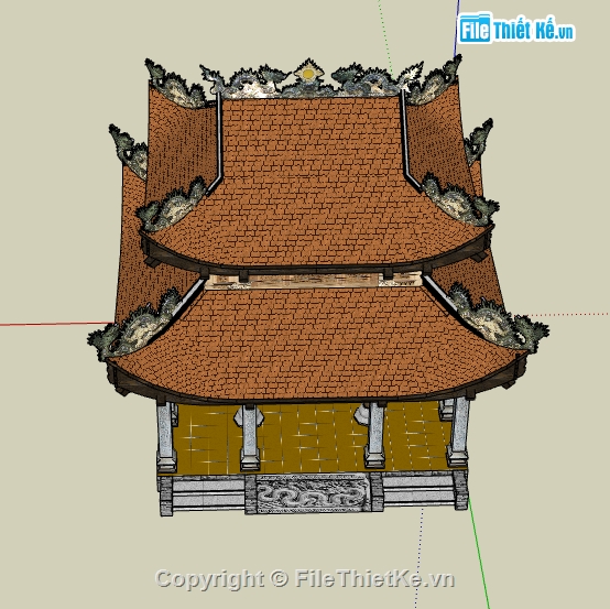 thiết kế chùa file sketchup,file thiết kế đình chùa,sketchup thiết kế chùa