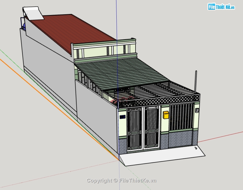 thiết kế nhà cấp 4,nhà cấp 4 sketchup,sketchup nhà cấp 4,3.9x14.1m,su nhà cấp 4