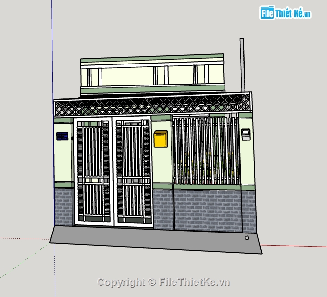 thiết kế nhà cấp 4,nhà cấp 4 sketchup,sketchup nhà cấp 4,3.9x14.1m,su nhà cấp 4