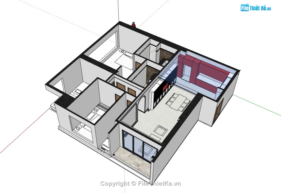 nhà phố 1 tầng,nhà phố sketchup,sketchup nhà 1 tầng,Mẫu thiết kế tầng 1