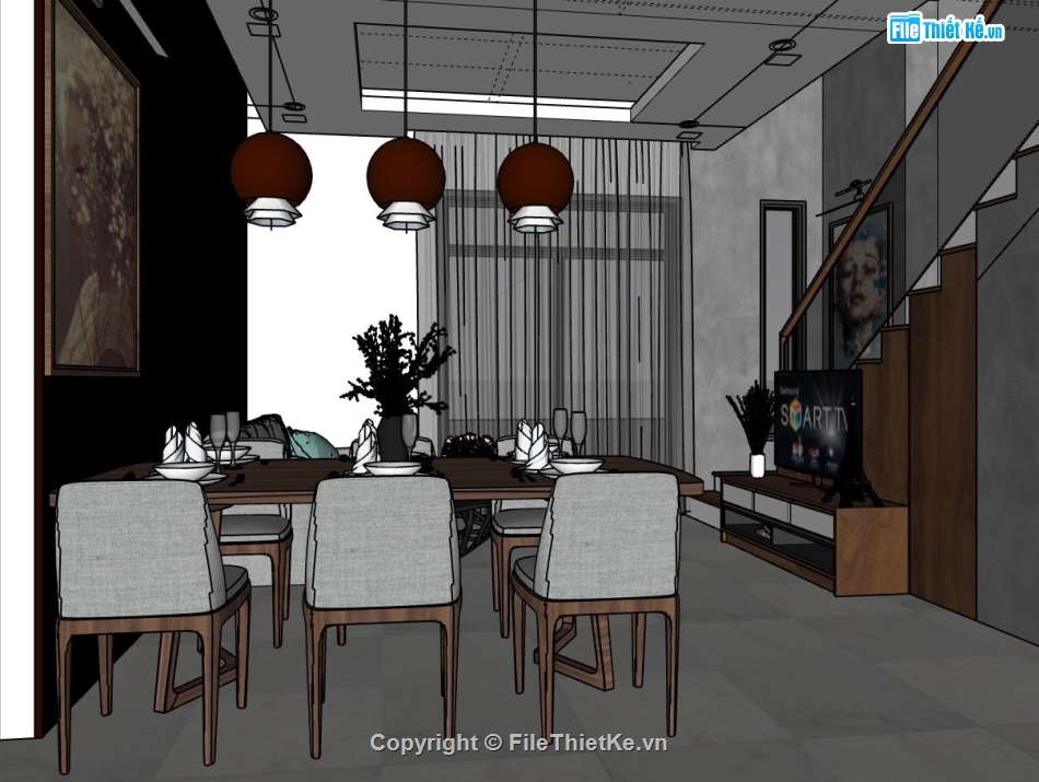 sketchup thiết kế nội thất,nội thất khách bếp hiện đại,sketchup nội thất phòng ngủ,phòng khách model su