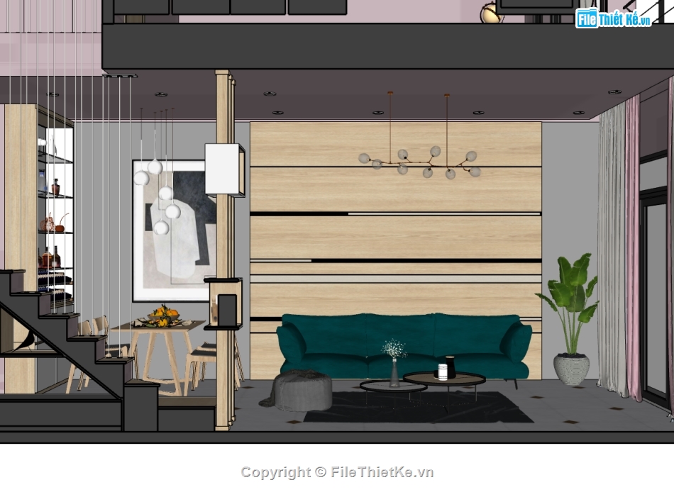 nội thất nhà phố 2 tầng,sketchup nội thất gia đình,nội thất phòng khách nhà bếp,sketchup nội thất phòng ngủ