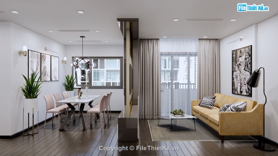 nội thất khách bếp sketchup,file sketchup nội thất chung cư,phòng khách hiện đại,phòng bếp sketchup
