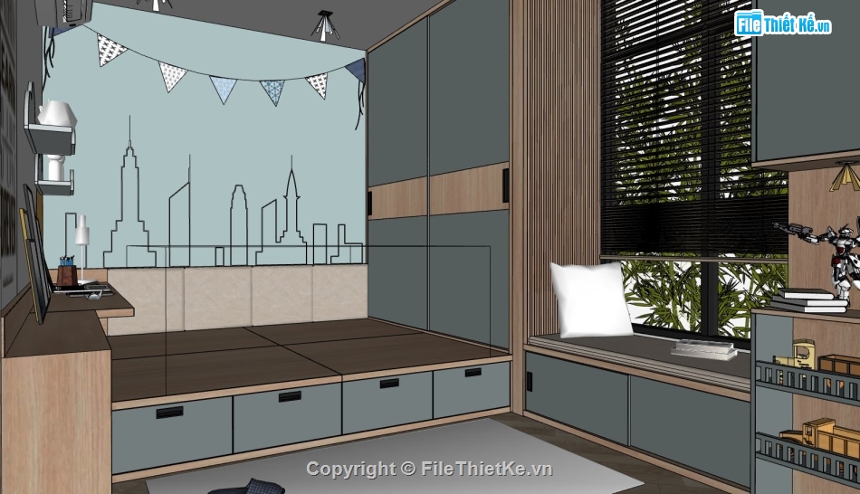 phòng ngủ sketchup,thiết kế phòng ngủ đẹp,phòng ngủ thiết kế sketchup