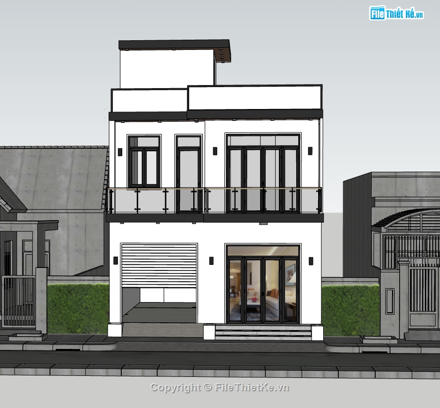 su nhà phố,sketchup nhà phố,nhà phố 2 tầng