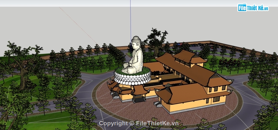 thiết kế chùa miếu,bao cảnh chùa,model bao cảnh chùa sketchup,phối cảnh chùa sketchup