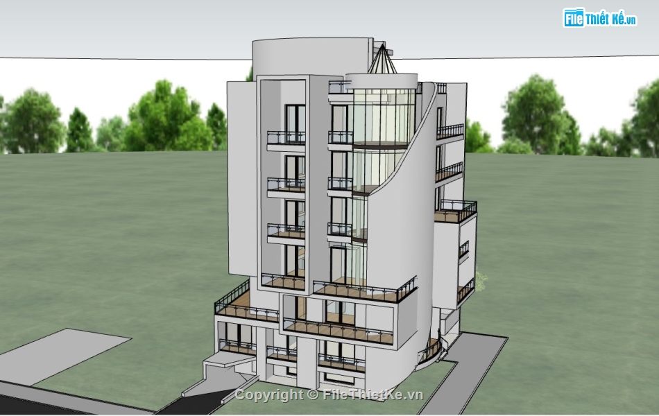 su nhà 7 tầng,sketchup tòa nhà cao tầng,model su tòa nhà cao tầng